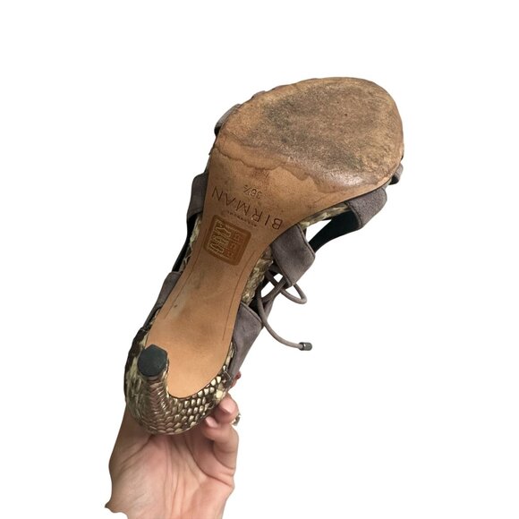 ALEXANDRE BIRMAN Gray Taupe Suede Leather Laceup Heels Size 36.5 / US 6.5 - Picture 2 of 8